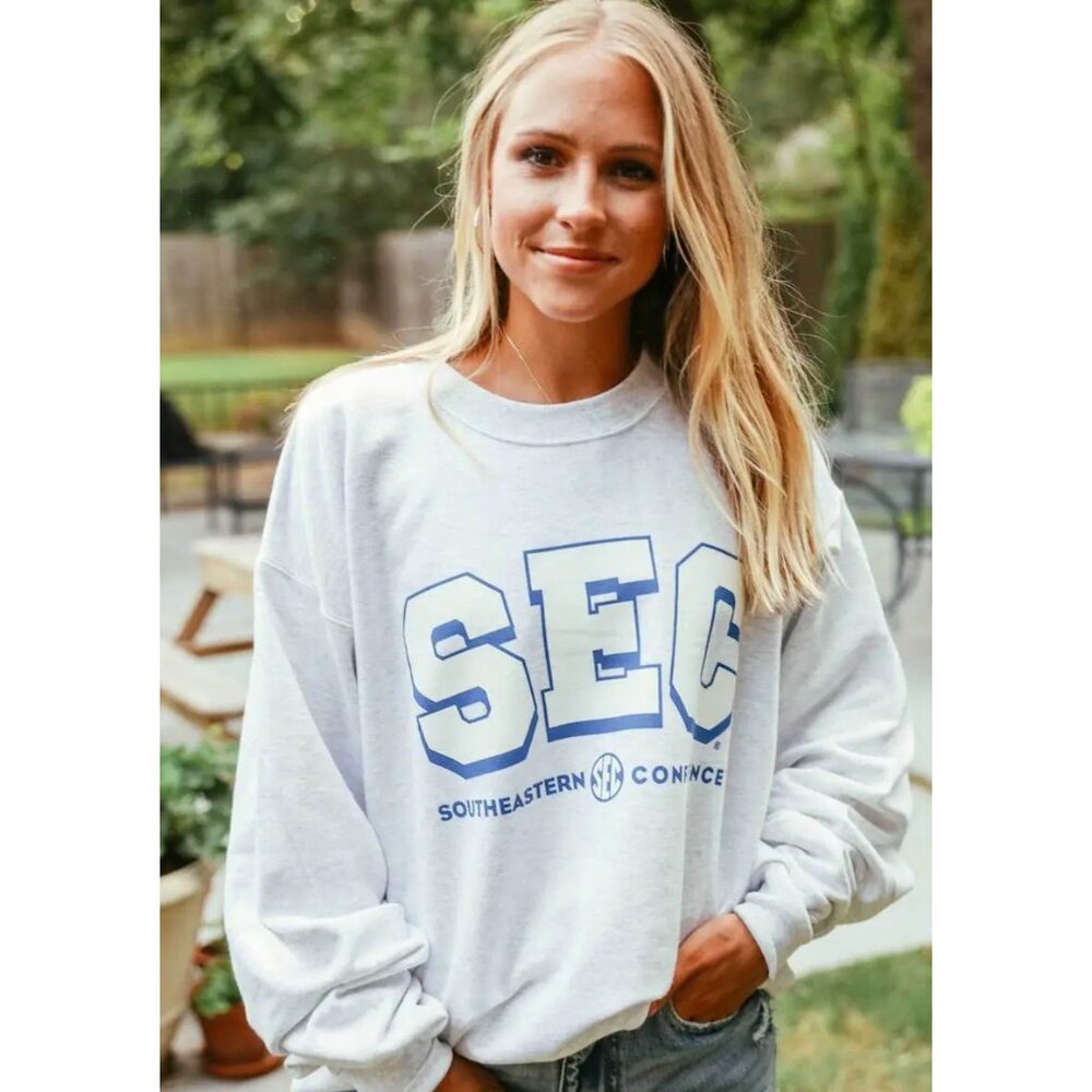 HANES Charlie Southern SEC Block Logo White Sweatshirt Size Small